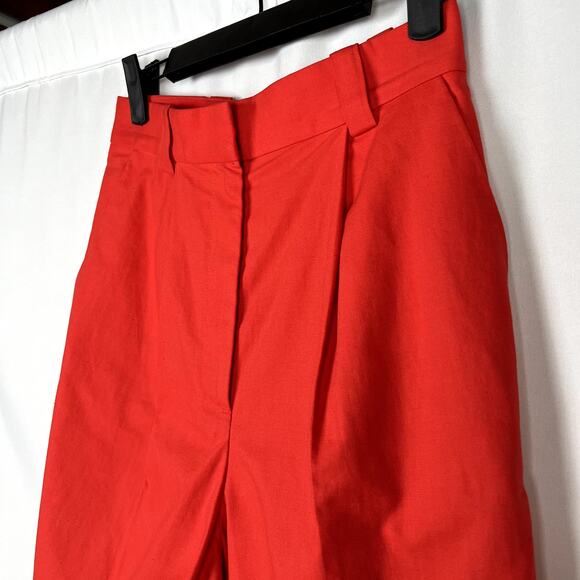 COS Women sz 2 Trouser Bermuda Pleated Shorts Linen Blend Red/Orange Old Money - Picture 2 of 9